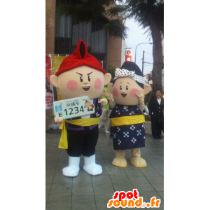 2 mascottes de japonais : Aye Bow et Sir Chan d'Okinawa - MASFR25103 - Mascottes Yuru-Chara Japonaises