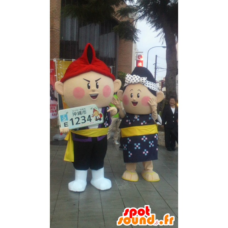 2 Japanese mascots: Bow and Sir Aye Chan Okinawa - MASFR25103 - Yuru-Chara Japanese mascots