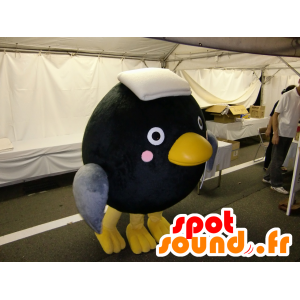 Mascot stor sort fugl, grå og gul, rundt - Spotsound maskot