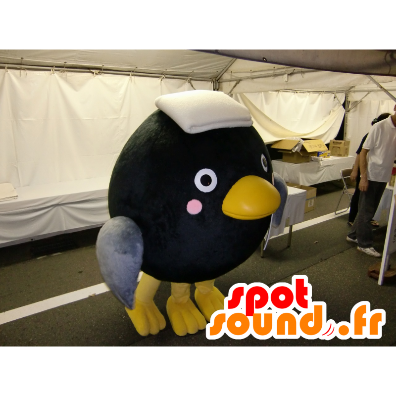Mascotte grande uccello nero, grigio e giallo, tutto - MASFR25104 - Yuru-Chara mascotte giapponese