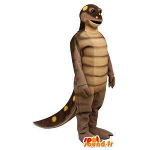 Brun dinosaur maskot med gule prikker - Spotsound maskot kostume