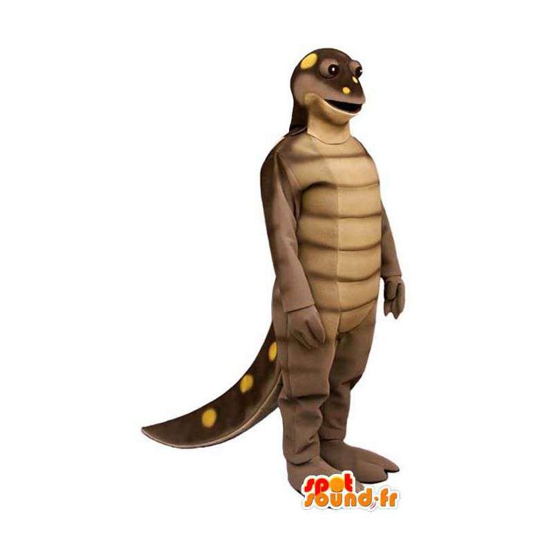 Mascotte de dinosaure marron à pois jaunes - MASFR006722 - Mascottes Dinosaure