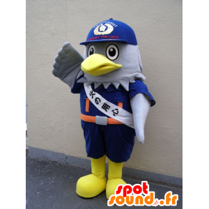 Mascot Watt-kun, grijze adelaar, in blauw uniform van Toyohashi - MASFR25106 - Yuru-Chara Japanse Mascottes