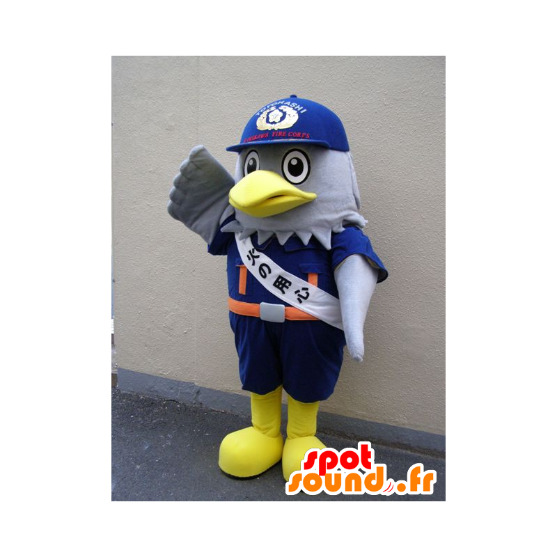 Watt-kun Maskottchen, graue Adler, in der blauen Uniform von Toyohashi - MASFR25106 - Yuru-Chara japanischen Maskottchen