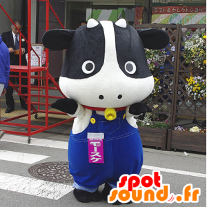 Mascot van zwarte en witte koe in overalls - MASFR25109 - Yuru-Chara Japanse Mascottes
