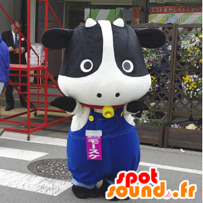 Mascotte de vache noire et blanche, en salopette - MASFR25109 - Mascottes Yuru-Chara Japonaises