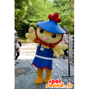 Mascot gele vogel, kuiken, kanarie blauwe uitrusting - MASFR25110 - Yuru-Chara Japanse Mascottes