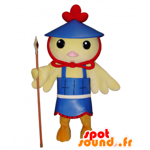 Mascot gele vogel, kuiken, kanarie blauwe uitrusting - MASFR25110 - Yuru-Chara Japanse Mascottes