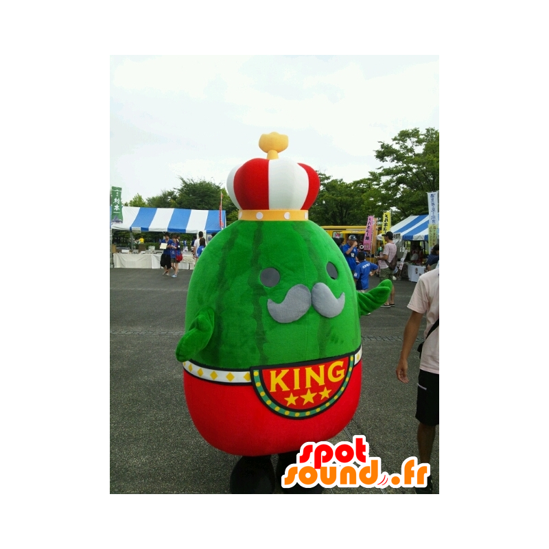 Mascotte van de Jumbo III, grote groene watermeloen, gekleed in king - MASFR25111 - Yuru-Chara Japanse Mascottes