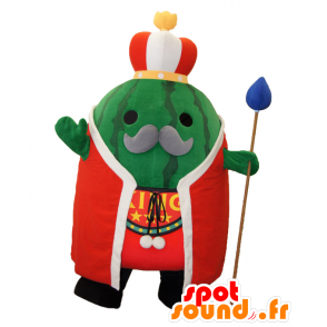 Maskottchen des Jumbo III, große grüne Wassermelone, in König gekleidet - MASFR25111 - Yuru-Chara japanischen Maskottchen