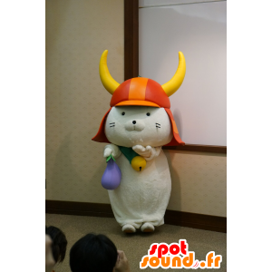 Mascot Hikonyan, white cat samurai with headphones - MASFR25114 - Yuru-Chara Japanese mascots