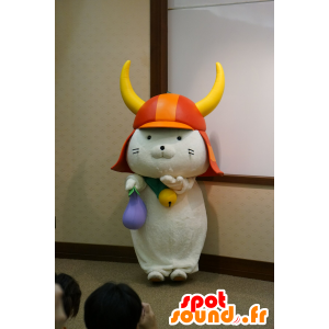 Mascotte d'Hikonyan, chat samouraï blanc, avec un casque - MASFR25114 - Mascottes Yuru-Chara Japonaises