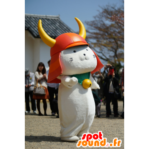 Mascot Hikonyan, weiße Katze Samurai mit Kopfhörern - MASFR25114 - Yuru-Chara japanischen Maskottchen
