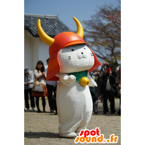 Mascot Hikonyan, white cat samurai with headphones - MASFR25114 - Yuru-Chara Japanese mascots