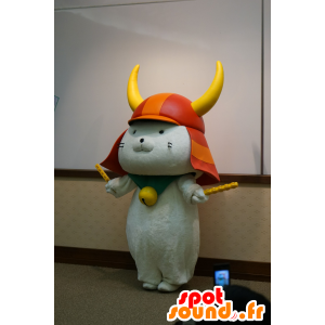 Mascotte d'Hikonyan, chat samouraï blanc, avec un casque - MASFR25114 - Mascottes Yuru-Chara Japonaises