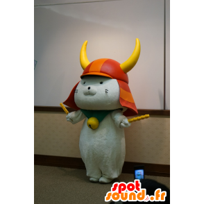 Mascot Hikonyan, samurai branco gato com fones de ouvido - MASFR25114 - Yuru-Chara Mascotes japoneses