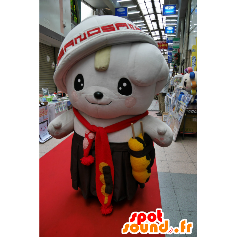 Mascote cão branco com uma saia e chapéu marrom - MASFR25115 - Yuru-Chara Mascotes japoneses