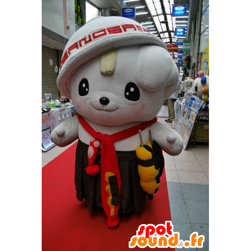 White dog mascot, with a brown skirt and hat - MASFR25115 - Yuru-Chara Japanese mascots