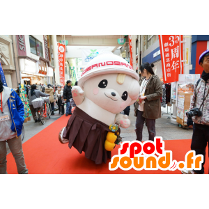 Witte hond mascotte met een bruine rok en hoed - MASFR25115 - Yuru-Chara Japanse Mascottes