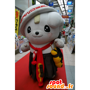 Bílý pes maskot s hnědou sukni a klobouk - MASFR25115 - Yuru-Chara japonské Maskoti