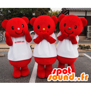 3 mascottes rode teddybeer gekleed in het wit - MASFR25116 - Yuru-Chara Japanse Mascottes