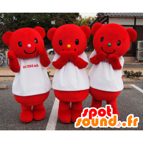 3 mascots red teddy dressed in white - MASFR25116 - Yuru-Chara Japanese mascots