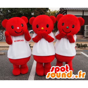 3 maskoter rød bamse kledd i hvitt - MASFR25116 - Yuru-Chara japanske Mascots