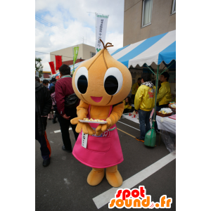 Cipolla arancione mascotte con un grembiule rosa, - MASFR25117 - Yuru-Chara mascotte giapponese
