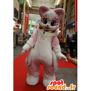 Ροζ και λευκό μασκότ γάτα, πολύ χαριτωμένο και θηλυκό - MASFR25118 - Yuru-Χαρά ιαπωνική Μασκότ