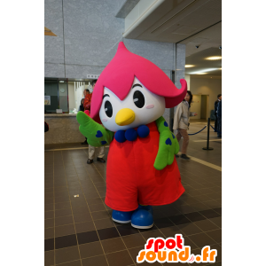 Mascot kleurrijke vogel, groen, roze, wit en rood - MASFR25119 - Yuru-Chara Japanse Mascottes