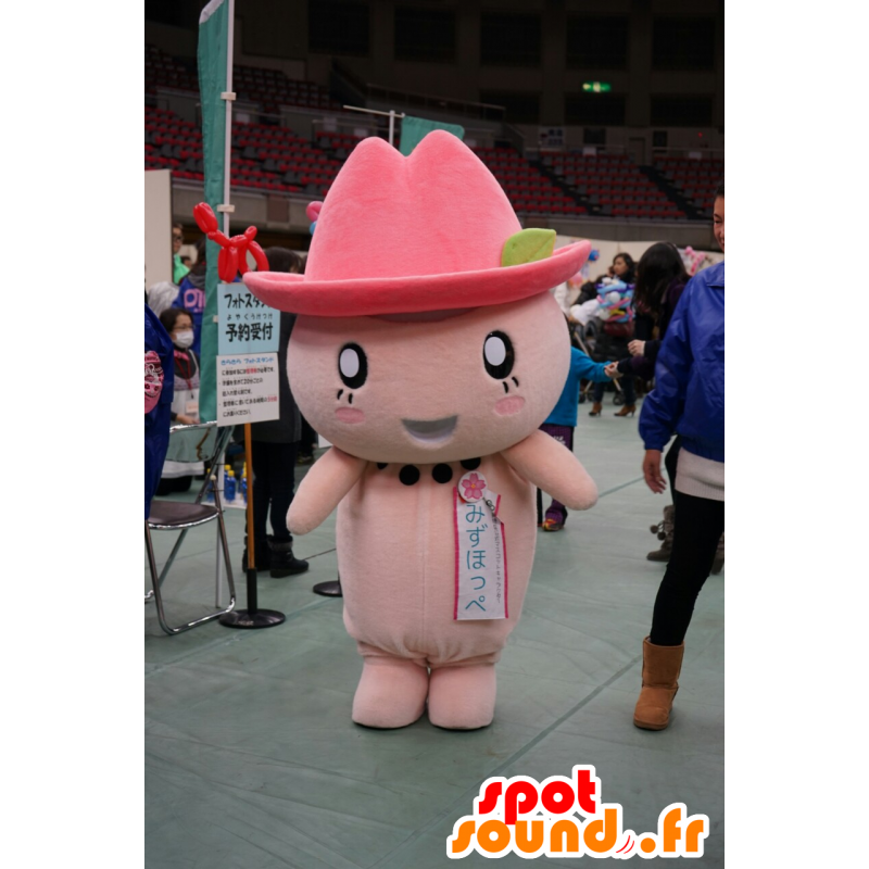 Mascotte de lapin rose, avec un chapeau de cow-boy - MASFR25120 - Mascottes Yuru-Chara Japonaises