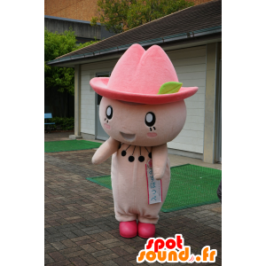 Lyserød kaninmaskot med cowboyhue - Spotsound maskot kostume