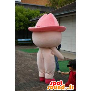 Růžový králík maskot s kovbojským kloboukem - MASFR25120 - Yuru-Chara japonské Maskoti