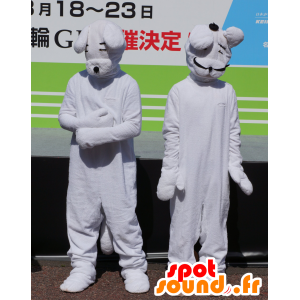 2 weiße Hunde Maskottchen, Riesen - MASFR25121 - Hund-Maskottchen