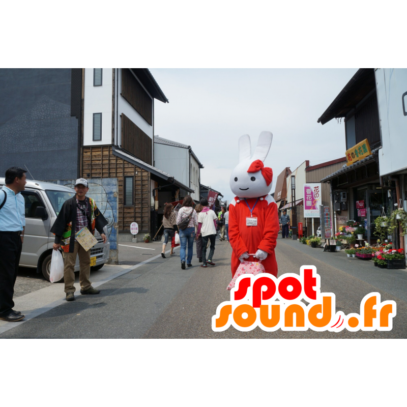 White Rabbit mascotte con una combinazione rosso - MASFR25122 - Yuru-Chara mascotte giapponese