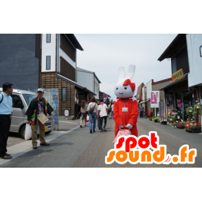 White Rabbit mascotte con una combinazione rosso - MASFR25122 - Yuru-Chara mascotte giapponese