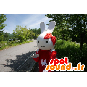 White Rabbit mascotte con una combinazione rosso - MASFR25122 - Yuru-Chara mascotte giapponese