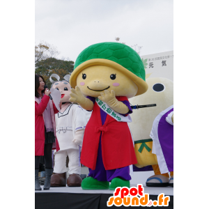 Mascot amarillo y verde tortuga, vestido de rojo y púrpura - MASFR25123 - Yuru-Chara mascotas japonesas