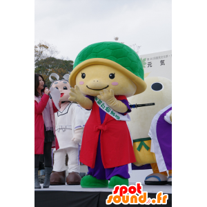 Mascot gele en groene schildpad, rode en paarse outfit - MASFR25123 - Yuru-Chara Japanse Mascottes