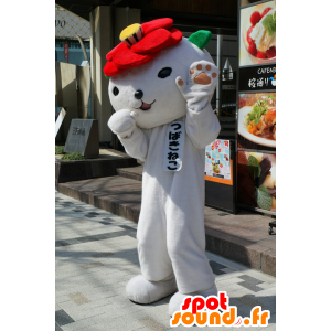 Mascotte d'ours blanc, avec une fleur sur la tête - MASFR25124 - Mascottes Yuru-Chara Japonaises