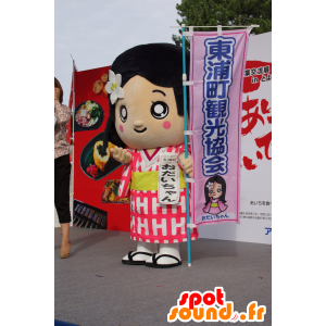 Mascotte de fillette japonaise, avec une tunique rose et blanche - MASFR25125 - Mascottes Yuru-Chara Japonaises