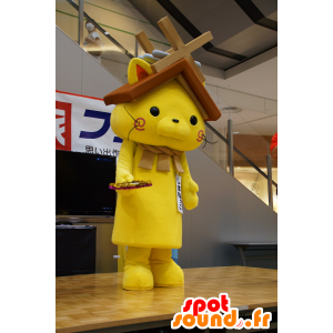 Mascot Shimanekko, gato amarelo, com um teto sobre sua cabeça - MASFR25126 - Yuru-Chara Mascotes japoneses
