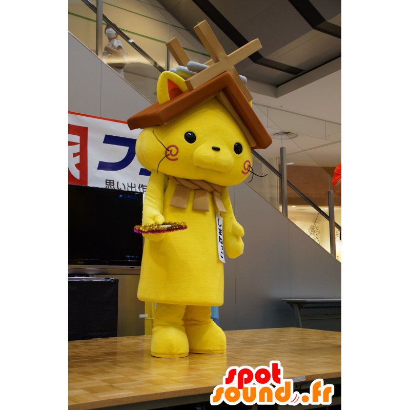 Mascotte de Shimanekko, de chat jaune, avec un toit sur la tête - MASFR25126 - Mascottes Yuru-Chara Japonaises