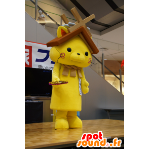 Mascotte de Shimanekko, de chat jaune, avec un toit sur la tête - MASFR25126 - Mascottes Yuru-Chara Japonaises