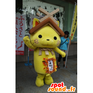 Shimanekko mascot, yellow cat, with a roof over your head - MASFR25126 - Yuru-Chara Japanese mascots