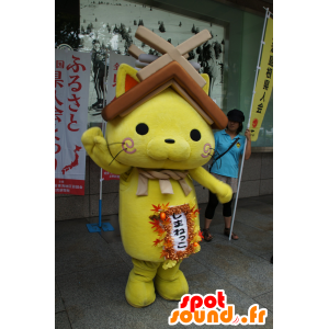Maskot Shimanekko, žlutá kočka, s střechu nad hlavou - MASFR25126 - Yuru-Chara japonské Maskoti