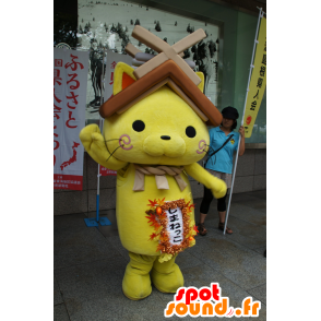 Mascotte de Shimanekko, de chat jaune, avec un toit sur la tête - MASFR25126 - Mascottes Yuru-Chara Japonaises