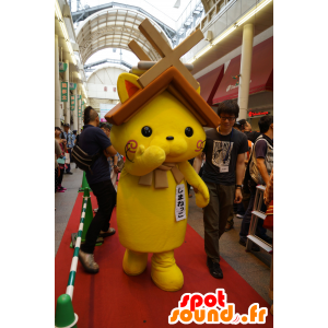 Mascot Shimanekko, keltainen kissa, jolla on katto pään päällä - MASFR25126 - Mascottes Yuru-Chara Japonaises