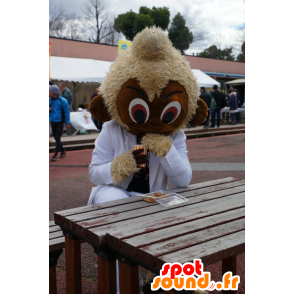 Kuu mascotte, marrone e bianco scimmia, tutto peloso - MASFR25128 - Yuru-Chara mascotte giapponese