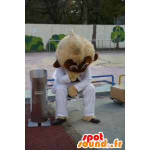 Kuu mascot, brown and white monkey, all hairy - MASFR25128 - Yuru-Chara Japanese mascots